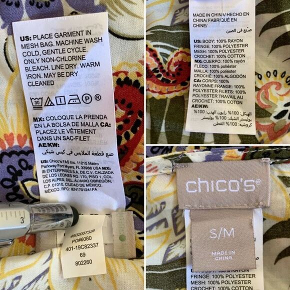 Chico’s‎ Paisley Print Boho Poncho Top Cream Multi Color Size S/M - Picture 11 of 12